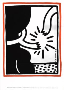 A Keith Haring poster, showing a chain around someone's neck being broken. 