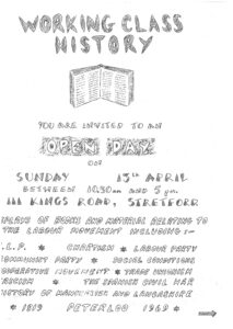 A hand drawn and printed leaflet from the WCML collection advertising an open day held by the Frows at their home on Kings Road.