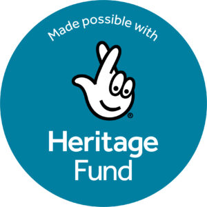 Made possible with Heritage Fund logo showing a hand with crossed fingers on a blue background.