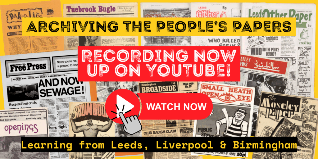 Archiving The People's Papers Recording Now Up On YouTube! with a button underneath that reads, "watch now".