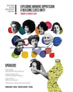 A graphic representation of influential women from working class movement history against a colourful background.